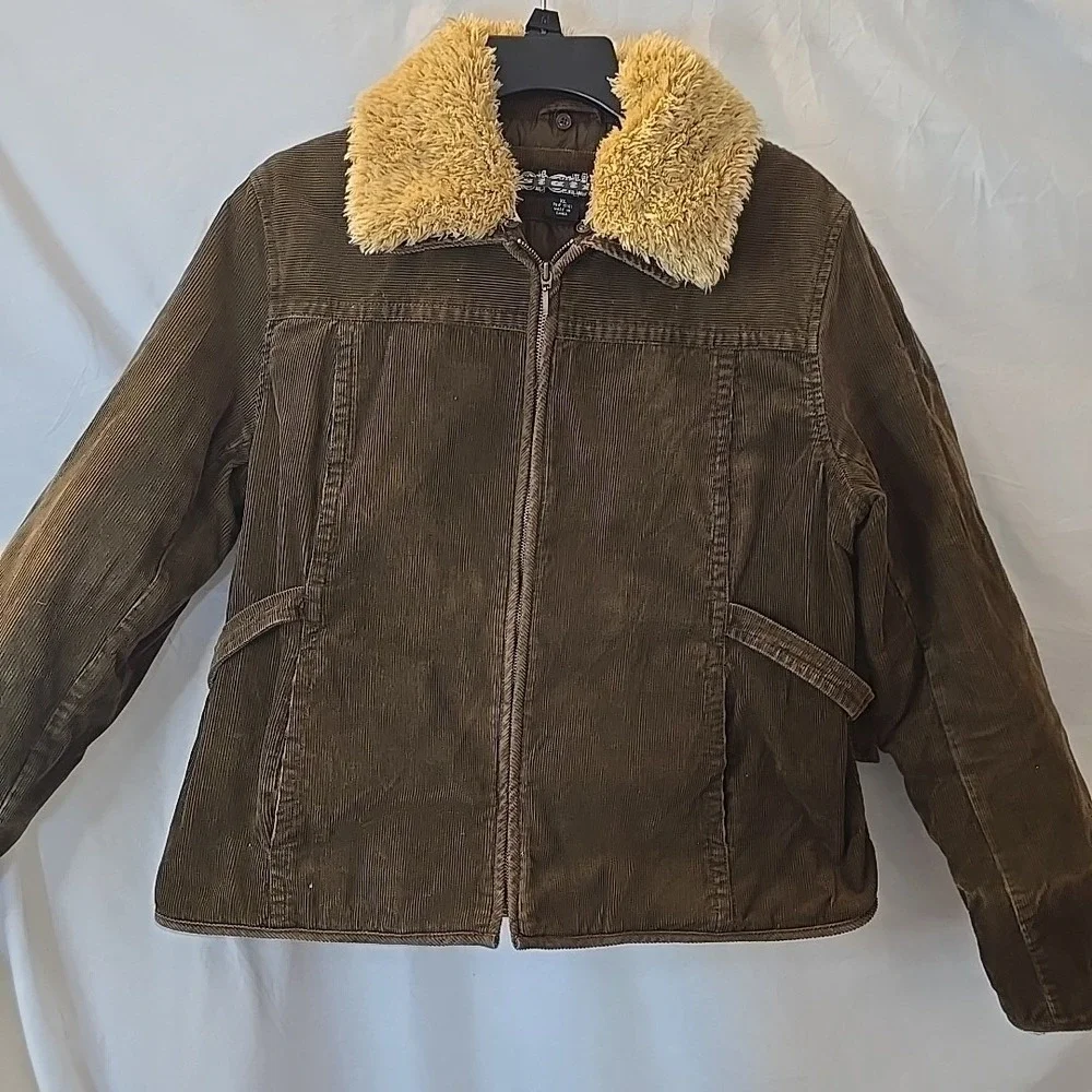 Y2K Static Corduroy Barn Jacket Pennylane Faux Sherpa Trim Chore‎ Coat Brown